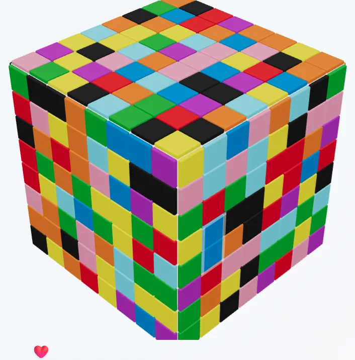 A Challenge Cube: the same coloured grid as a normal cube, but with black blocked cells scattered across every face